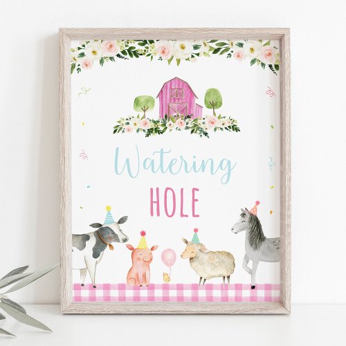 Pink Farm Floral Watering Hole Birthday Poster