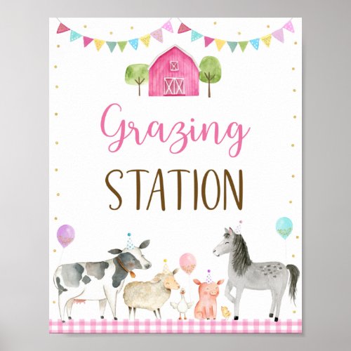 Pink Farm Grazing Station Birthday Sign