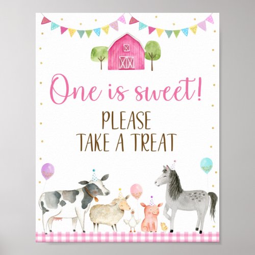 Pink Farm One Is Sweet Birthday Treat Sign