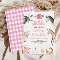 Pink Farm Party Animal Birthday Invitation