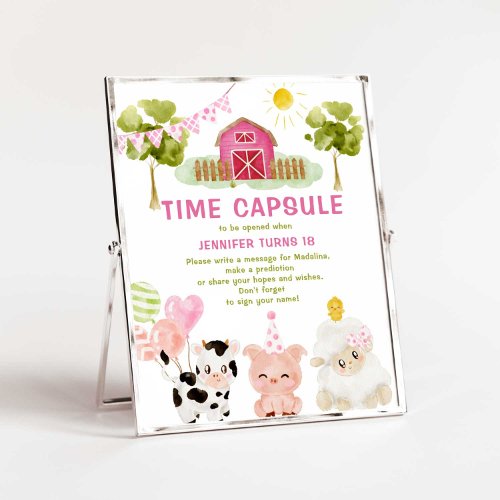 Pink Farm party animals birthday Time capsule Poster