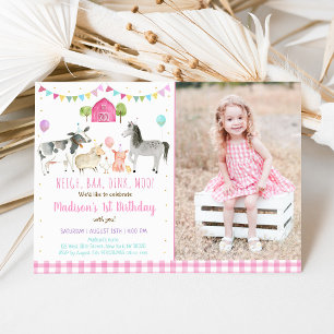 Pink Farm Party Birthday Invitation
