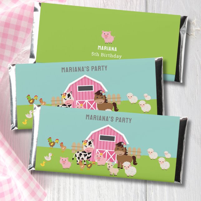 PINK FARM PARTY INVITATION HERSHEY BAR FAVORS (Creator Uploaded)