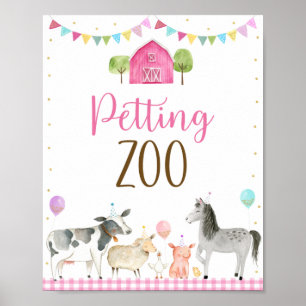 Pink Farm Petting Zoo Birthday Sign