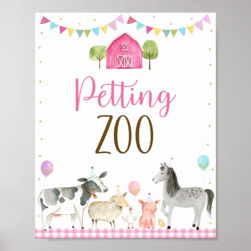 Pink Farm Petting Zoo Birthday Sign