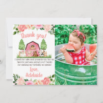 Pink Farm Photo 1st Birthday Thank You Card