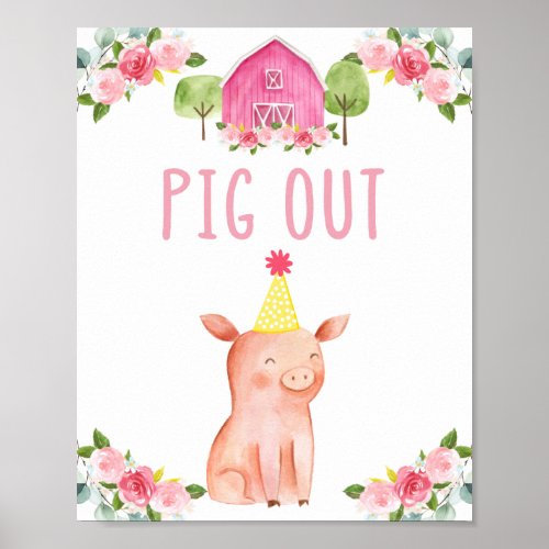 Pink Farm Pig Out Birthday Food Sign