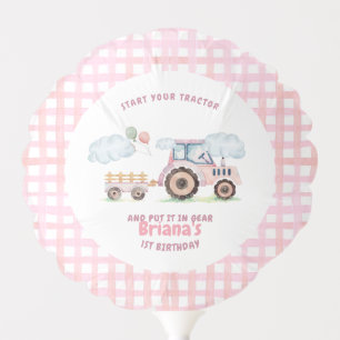 Pink Farm Tractor Girl Any Age Birthday Balloon