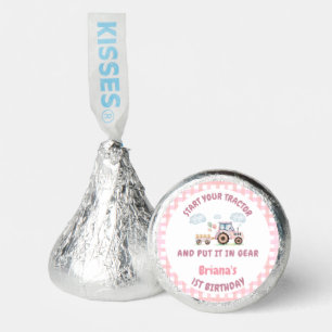 Pink Farm Tractor Girl Any Age Birthday Hershey®'s Kisses®