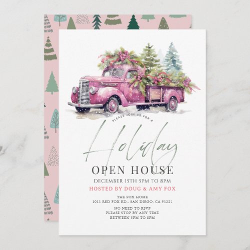 Pink Farm Truck Christmas Holiday Open House Invitation