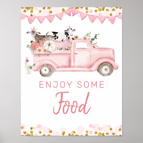 Pink Farm Truck Pumpkin Drive By Birthday Food Poster
