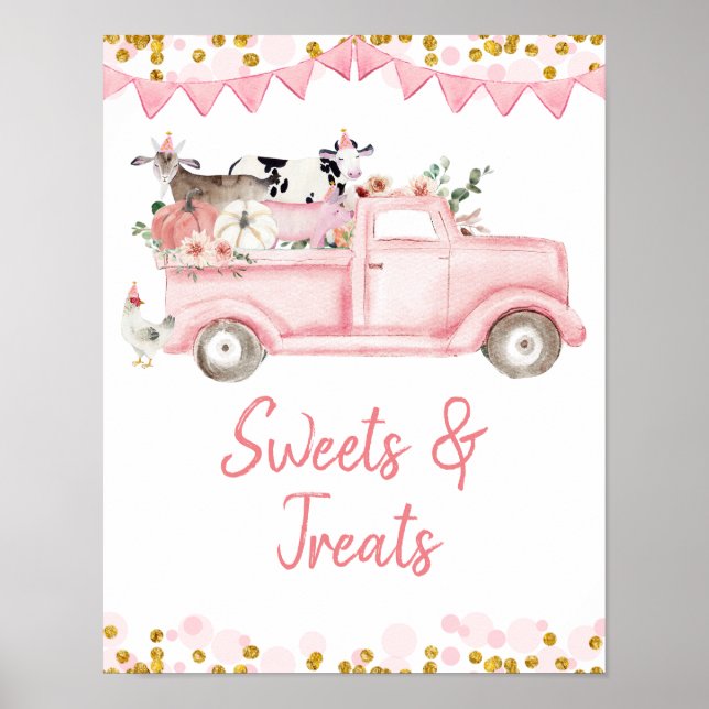 Pink Farm Truck Pumpkin Drive By Sweets and Treats Poster (Front)