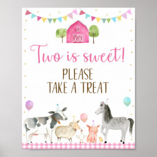 Pink Farm Two Is Sweet Birthday Treat Sign