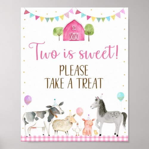 Pink Farm Two Is Sweet Birthday Treat Sign
