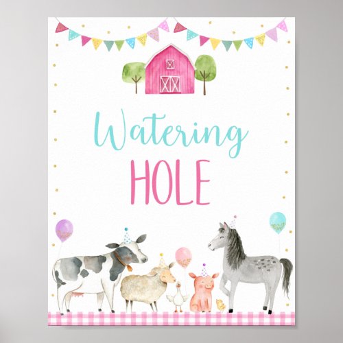 Pink Farm Watering Hole Birthday Sign