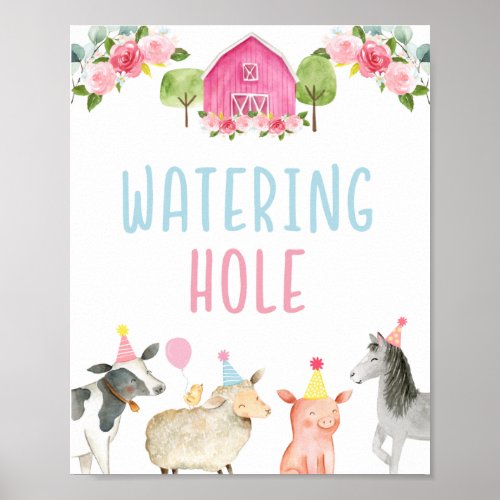 Pink Farm Watering Hole Birthday Sign