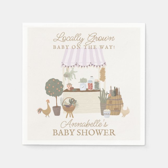 Pink Farmers Market Farm Fresh Baby Shower Napkins (Front)