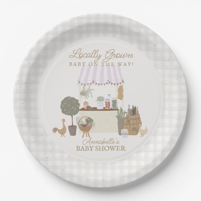 Pink Farmers Market Farm Fresh Baby Shower Paper Plates (Front)