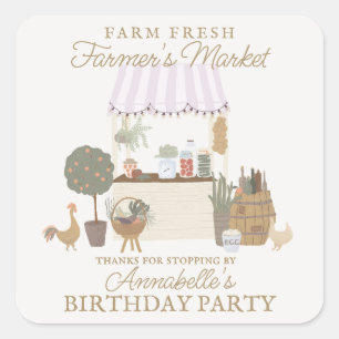 Pink Farmers Market Farm Fresh Birthday Favor Square Sticker