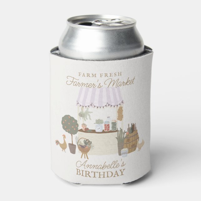 Pink Farmers Market Farm Fresh Birthday Favors Can Cooler (Can Front)