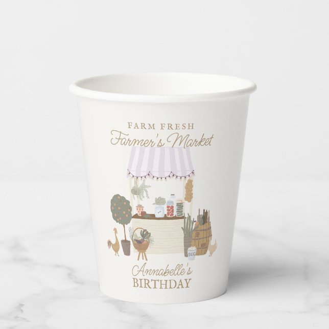 Pink Farmers Market Farm Fresh Birthday Paper Cups (Front)
