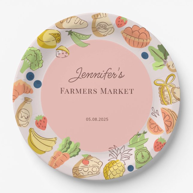Pink Farmers Market Farm Fresh Birthday Paper Plates (Front)