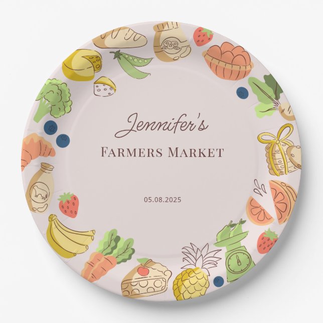 Pink Farmers Market Farm Fresh Birthday Paper Plates (Front)