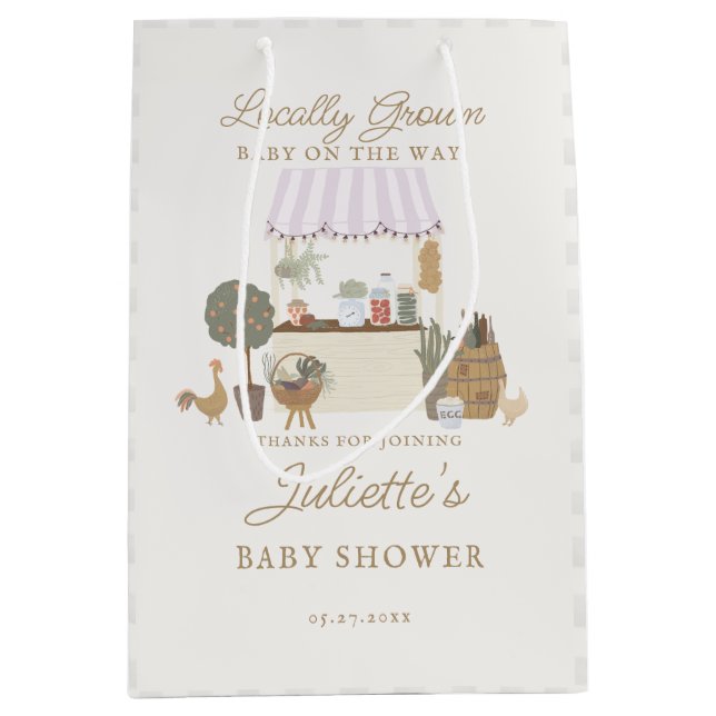 Pink Farmers Market Locally Grow Baby Shower Favor Medium Gift Bag (Front)
