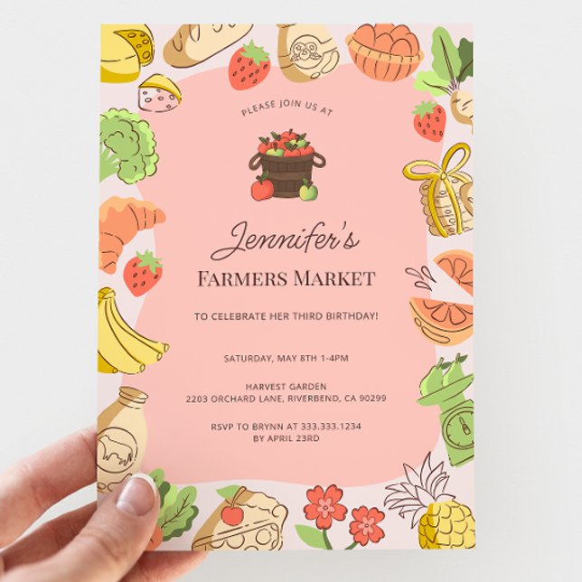 Pink Farmers Market Organic Farm Fresh Birthday Invitation (Creator Uploaded)