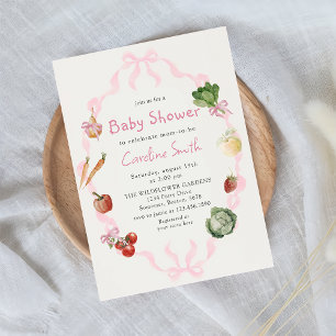 Pink Farmers Market Vegetable Baby Shower Invitation