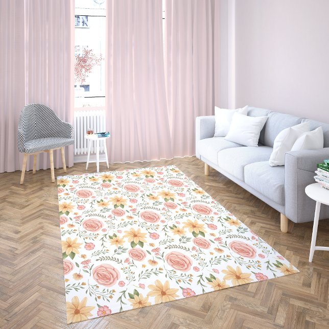 Pink Farmhouse Vintage Wildflower Rose Pattern  Rug (Pink Farmhouse Vintage Wildflower Rose Pattern Rug)