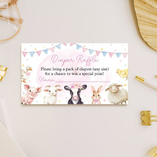 Pink Farmyard Animals Baby Shower Diaper Raffle Enclosure Card