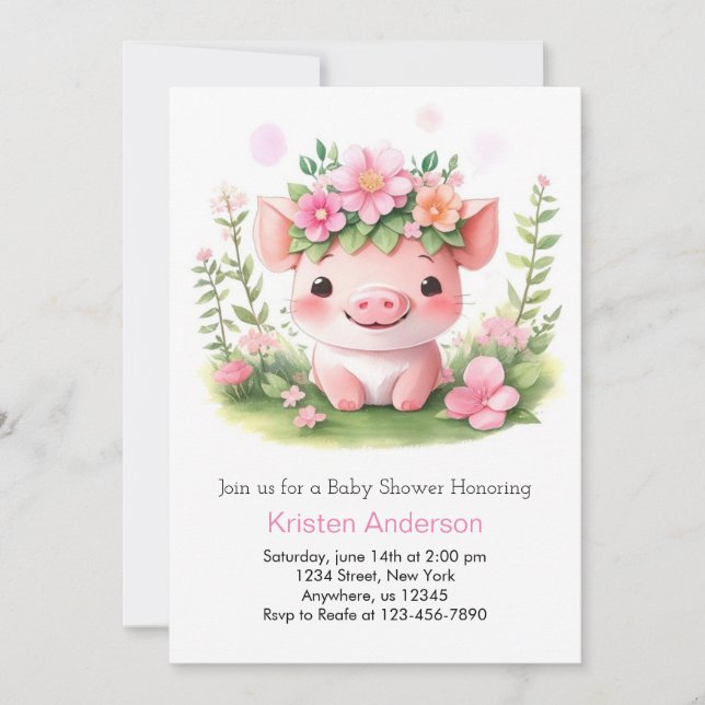 Pink Farmyard Piglet Girl Baby Shower Invitation (Front)
