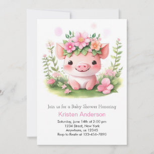 Pink Farmyard Piglet Girl Baby Shower Invitation