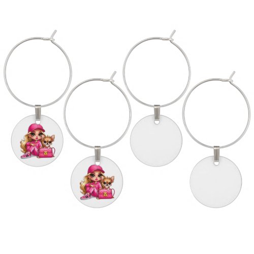 Pink Fashion Doll and Puppy Fleece Blanket Wine Charm