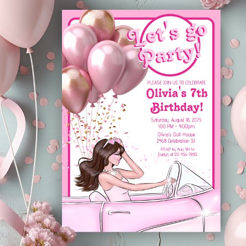 Pink Fashion Doll Car Birthday Party Invitation