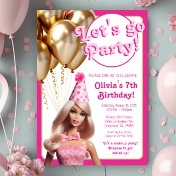 Pink Fashion Doll Party Hat Birthday Party Invitation by InvitationCentral at Zazzle