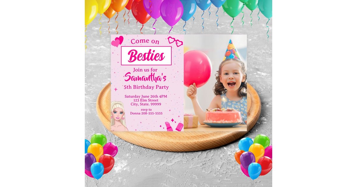 Pink Fashion Doll Photo Birthday Invitation | Zazzle