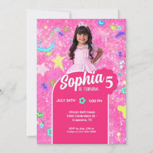 Pink Fashion Doll Photo Birthday Party Invitation