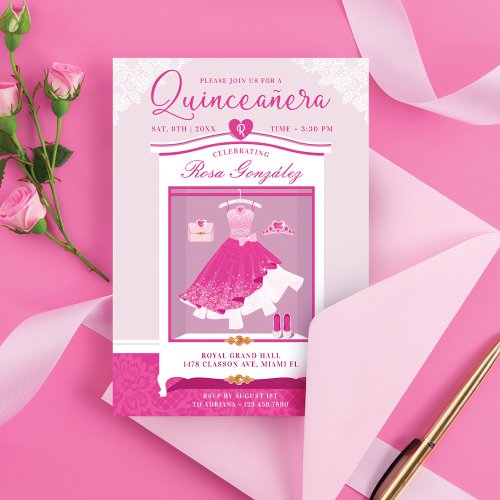 Pink Fashion Dream Gown Wardrobe Quinceanera Party Invitation