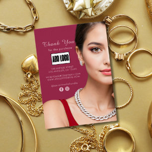Pink Fashion Jewelry Business Logo Thank You Card