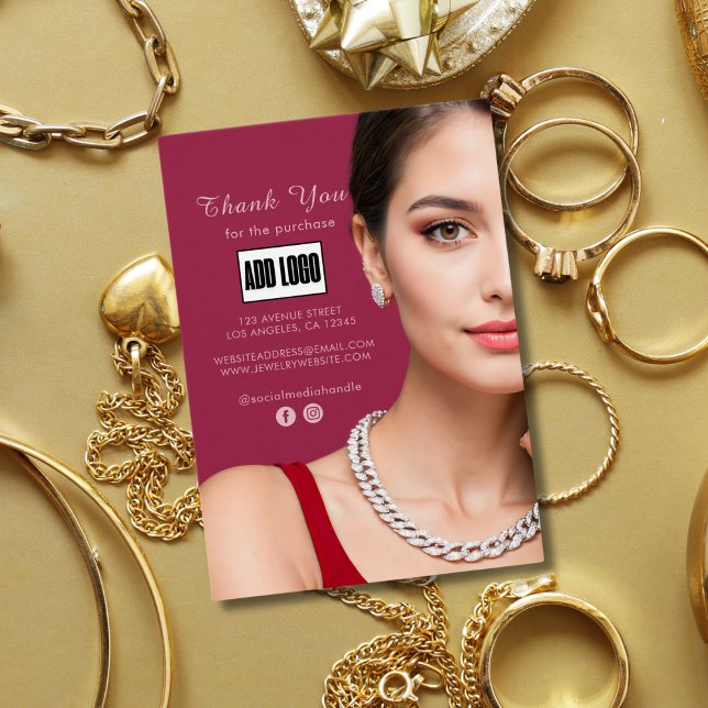 Pink Fashion Jewelry Business Logo Thank You Card (Creator Uploaded)