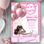 Pink Fashion Melanin Doll Car Birthday Party Invitation
