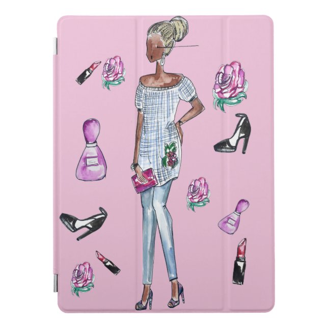 Pink Fashionista Perfume Flowers Lipsticks Heels iPad Pro Cover (Front)