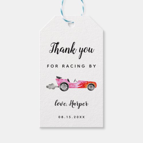 Pink Fast Car Thanks For Racing By Birthday Gift Tags