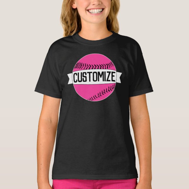 Pink Fastpitch Softball Team, Player and Number T-Shirt (Front)