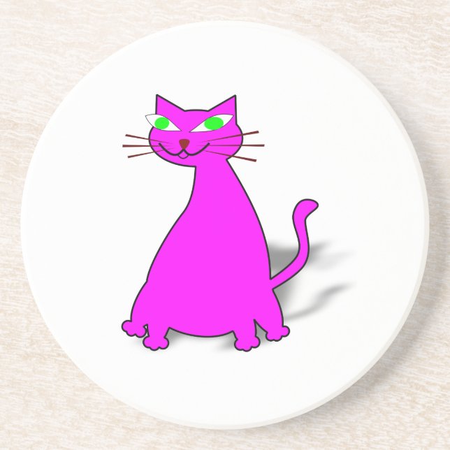 Pink Fat Cat Sandstone Coaster (Front)