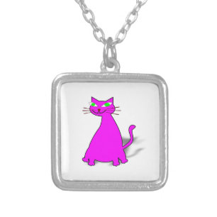 Pink Fat Cat Silver Plated Necklace