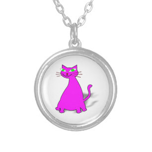 Pink Fat Cat Silver Plated Necklace