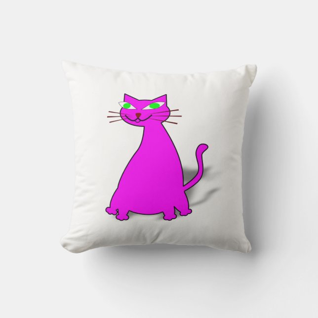 Pink Fat Cat Throw Pillow (Front)